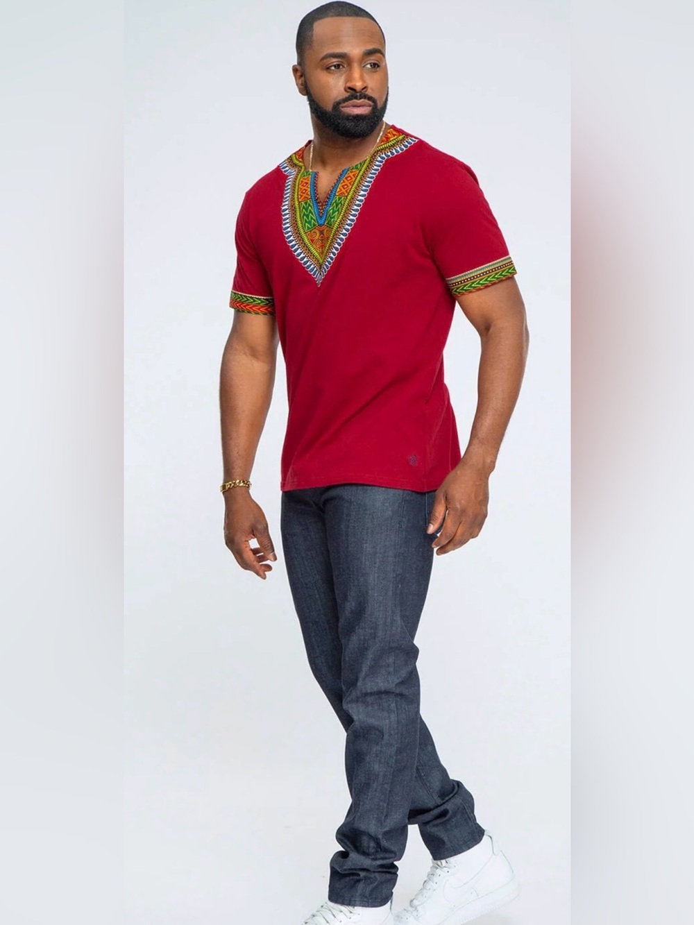 D’lyanu African Printed T-Shirt Maroon Medium Nwt In Package — image 2 of 8